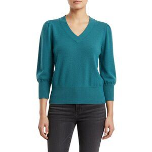 The Reset‎ R Label Teal Puff Sleeve Cotton Silk Knit Sweater – Size L